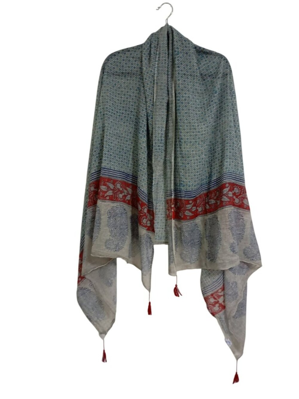 Oh La La Scarf 100% Cotton Red & Blue Floral Paisley Design Lightweight Wrap